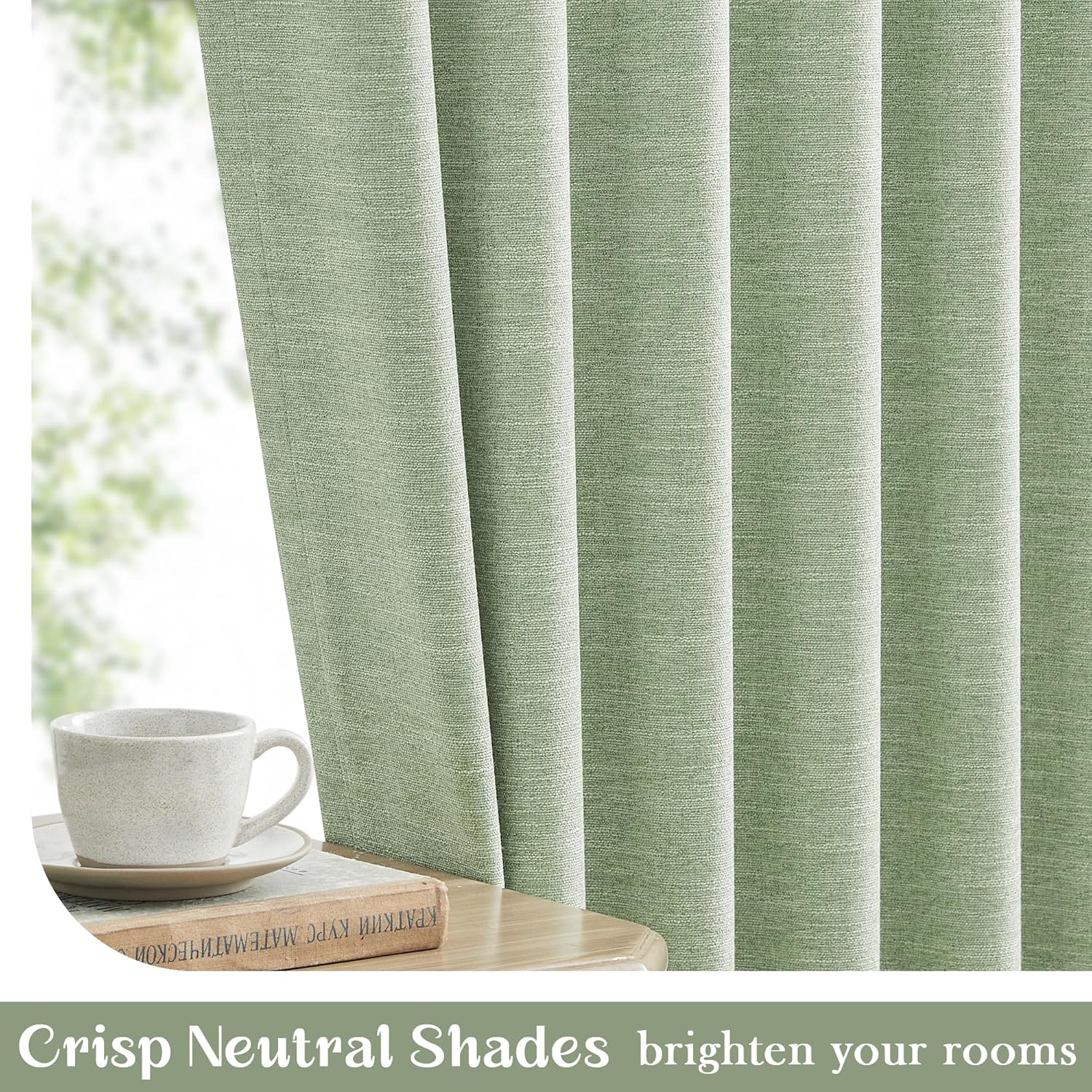 Blackout Curtains 86 Inch Long for Bedroom Living Room 2 Panels Set, Linen Sage Green Black Out Curtain Thermal Insulated Room Darkening Noise Reducing Drapes with Back Tab