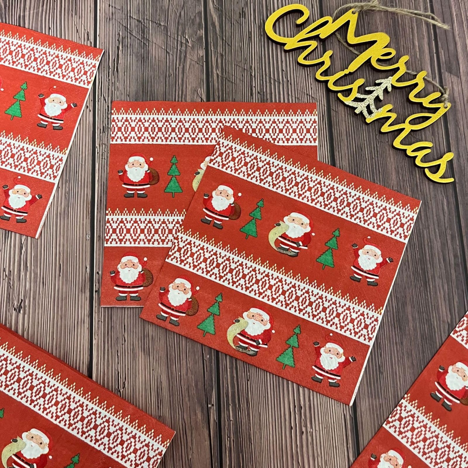 Tovaglioli di Carta Babbo Natale Carino Carta Igienica Spessore Tovaglioli di Carta Decorati Compleanno Decorazione da Tavola Usa E Getta per Matrimoni Feste 30 Packs(33x33)