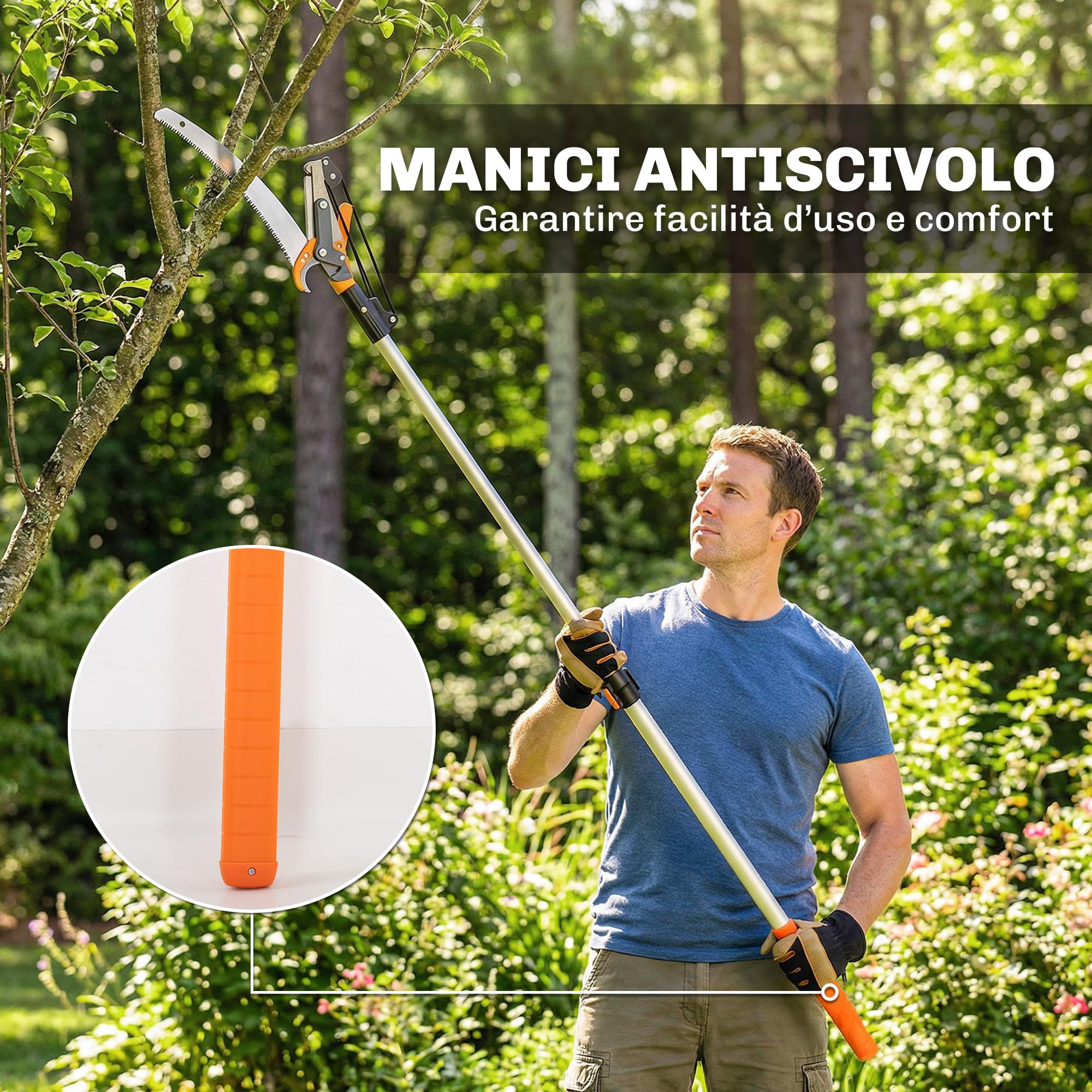 Outsunny Seghetto Manuale da Giardino 2-in-1 con Asta Telescopica in Alluminio 135-199cm