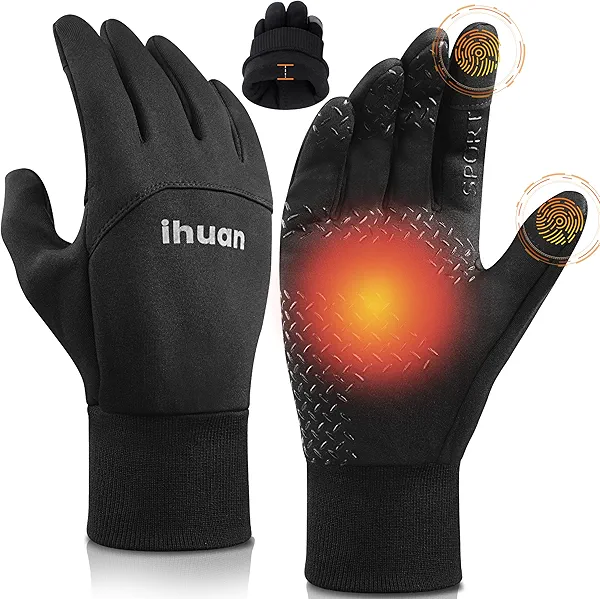 ihuan Winter Gloves for Men Women Waterproof Running Cycling for Cold Weather, Thermal Warm Windproof Material and Touch Screen Finger for Skiing Snow Driving Snowboarding