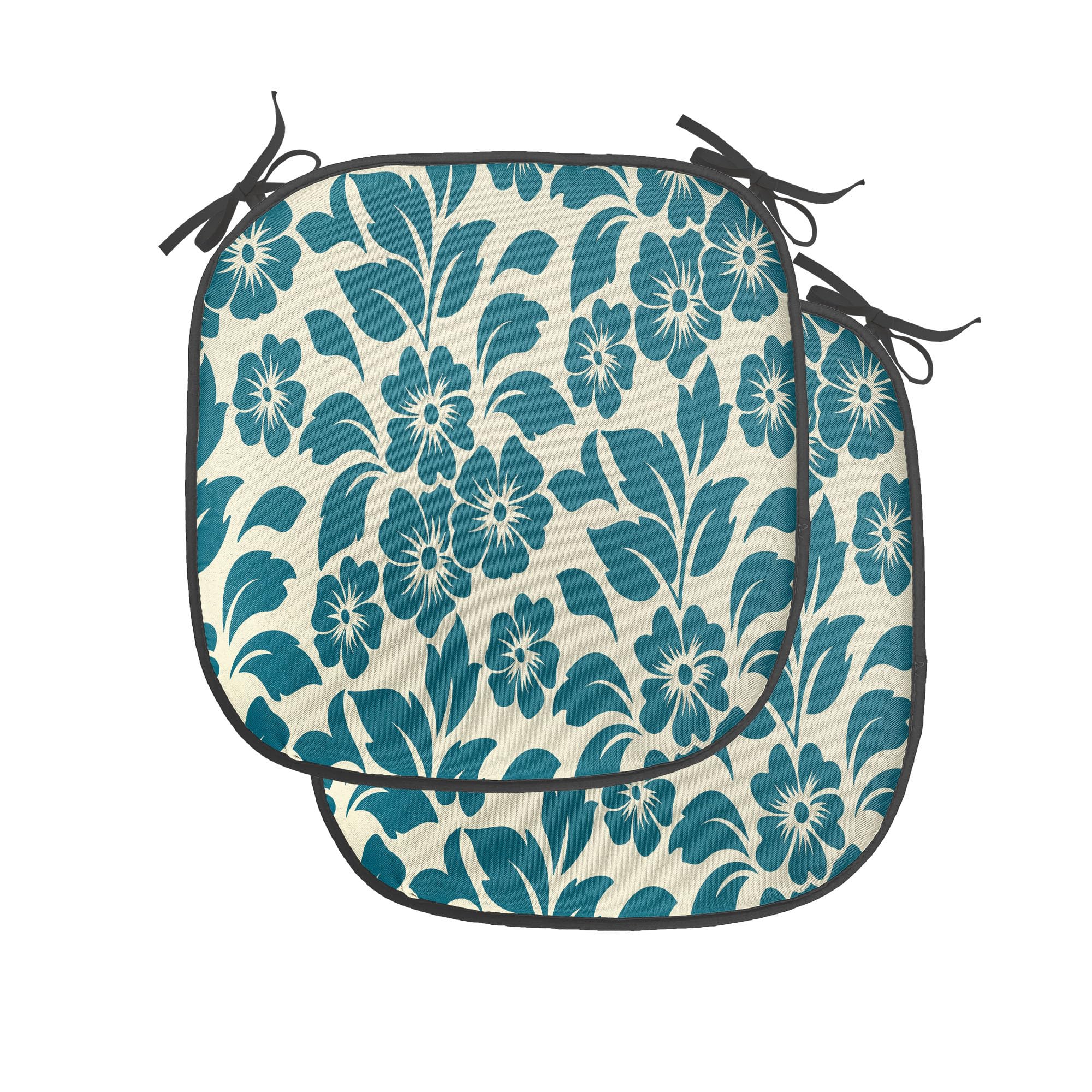 Ambesonne Floral Chair Seating Cushion Set of 2, Flower Petals Blossoms Shabby Form Fragrance Florets Nature Spring Tropical Design, Anti-Slip Seat