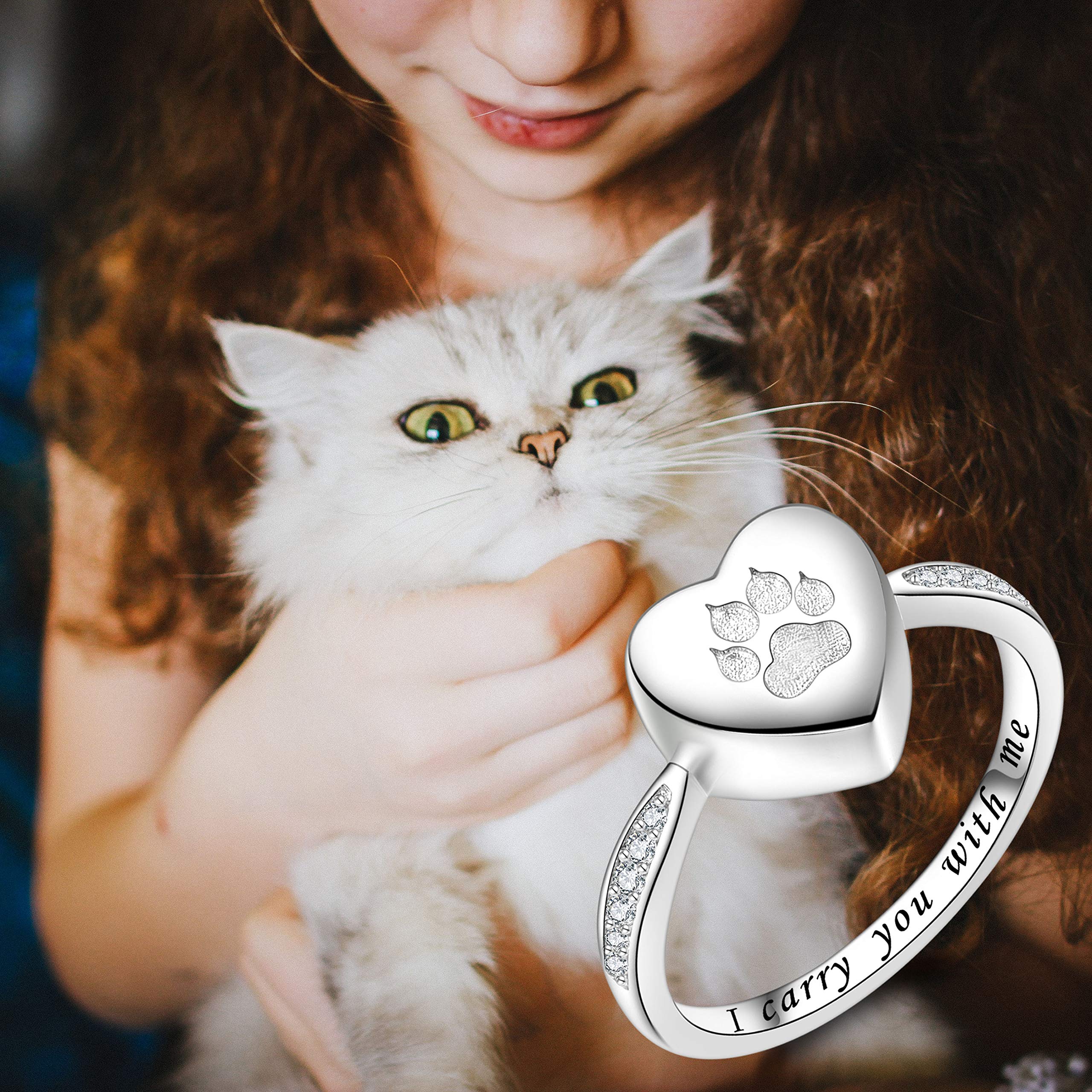 Fookduoduo Urna per ceneri in argento Sterling 925 con impronta di zampa I Carry You with me, gioiello per cremazione cane gatto artiglio urna per gli amanti degli animali domestici