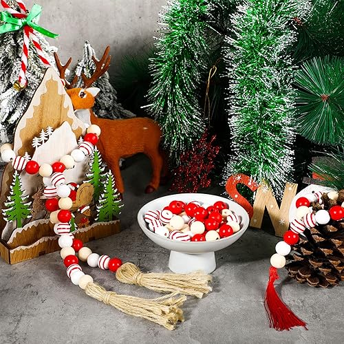Miniatura 2 de 160 cuentas de madera de Navidad para manualidades, cuentas de madera natural de 0.630in, hechas a mano, espaciador pulido, cuentas bohemias