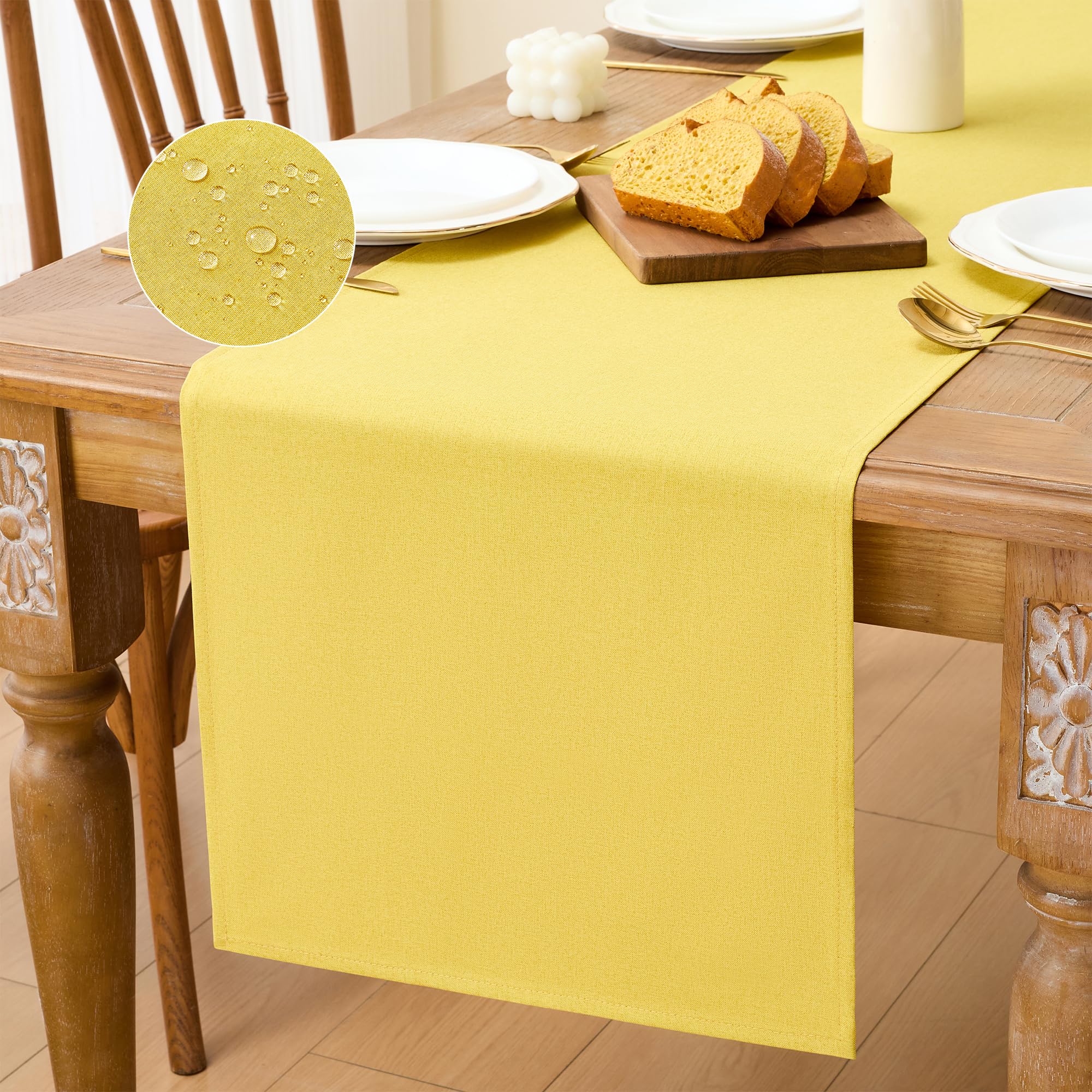 LAIDANLA Yellow Waterproof Table Runner 40 x 180 cm Wipeable Table Runner