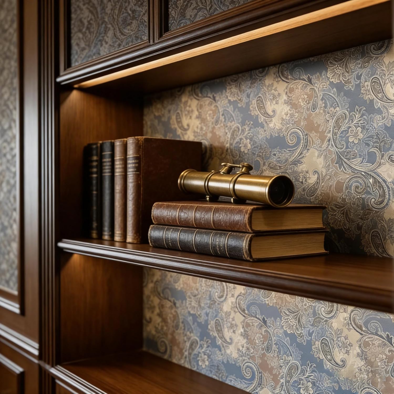 Vintage French Damask Peel and Stick Wallpaper Grayish Blue,Khaki Thickened Removable Self Adhesive Wall Paper Design for Walls Bathroom Bedroom Home Decor 17.7in x 118in Renter Friendly Wallpaper