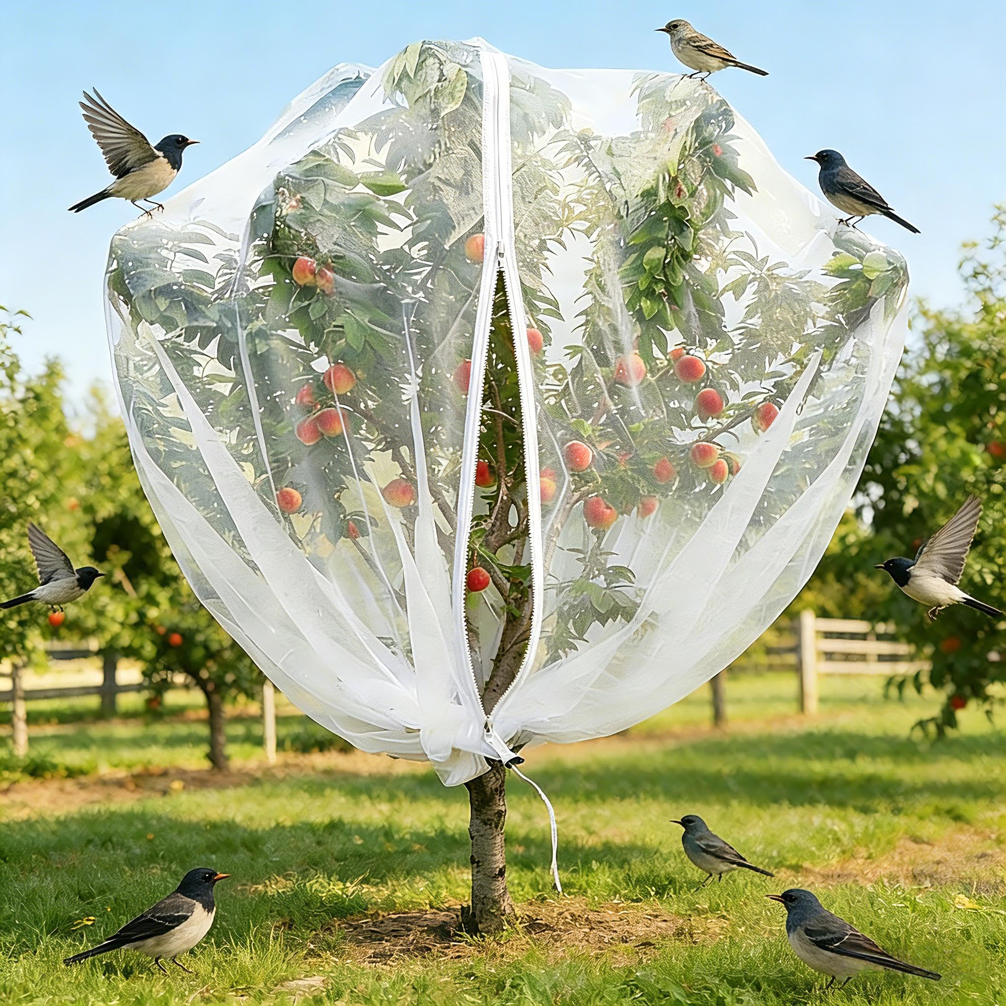 Large Tree Netting Bags for Fruit Trees and Blueberry Bushes Keep Birds Squirrels Cicadas Out,Zippers on Both Sides and Drawstrings,Ideal Covers for Cherry Fig and Peach Apple Trees (13Ft*13Ft)
