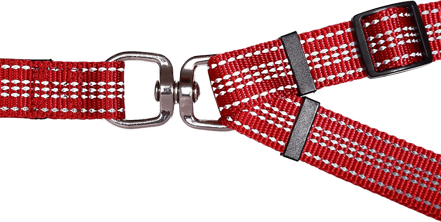 Prima Pet Premium Reflective Double Dog Leash - Adjustable Coupler - 2 Padded Handles- Great for Walking 2 Dogs/Dual Dogs - Tangle Free (Medium - 3/4" Width, 4 Feet RED)