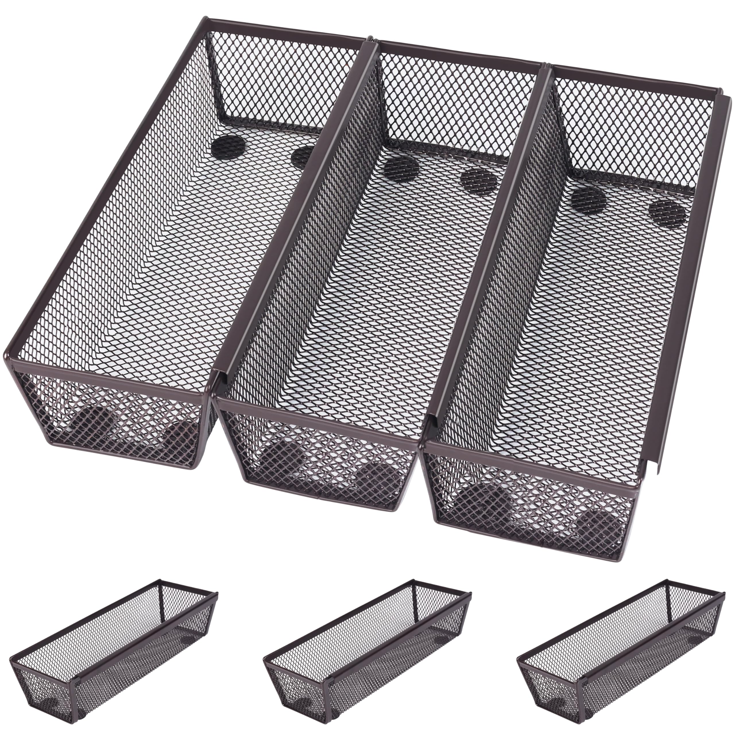 Winter Shore Organizer Cassetti Cucina in Rete Di Bronzo [6 Pz] - Cesto Portaoggetti con Lati ad Incastro e Piedini Antiscivolo - Espandibili per Utensili, Argenteria, Posate
