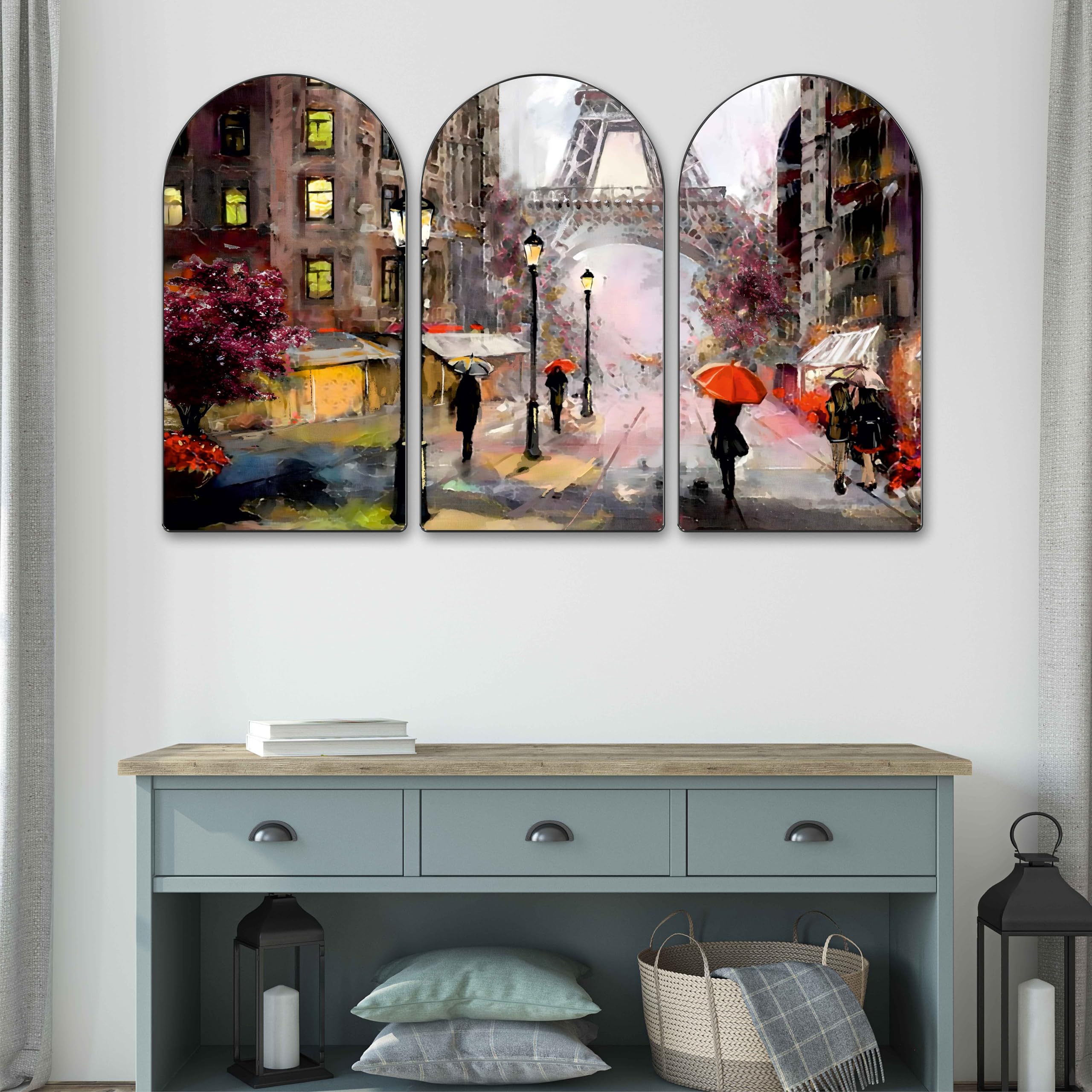 M. Blanche Rue Parisienne 水彩画 ２枚 Livin'luxe Paris Street Scene Wall Painting Set of 3 | Romantic