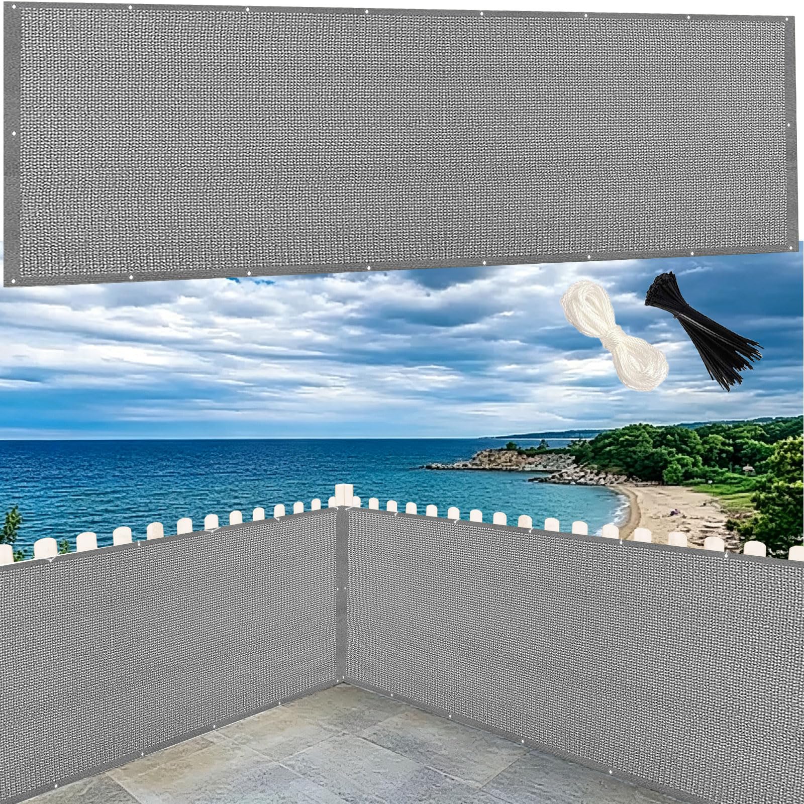 Brise vue balcon 60 x 360 cm résistant vent et UV gris clair
