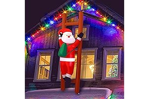 6FT Hanging Christmas Inflatable Decorations, Inflatable Santa Claus Climbing on Ladder