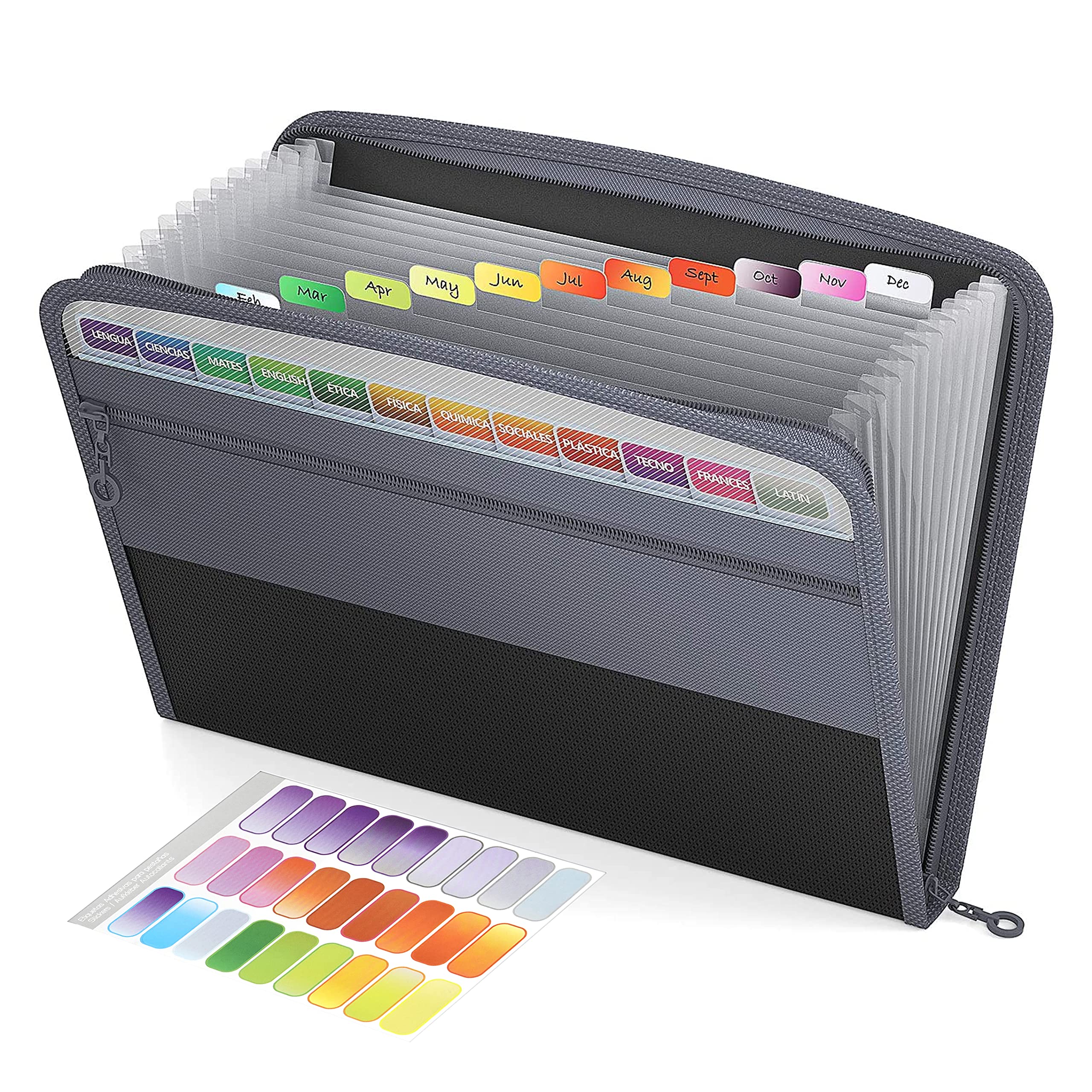 Sponsored Ad - NISUN 13 Pocket Expanding File Folder with Sticky Labels, Letter/A4 Paper Accordion File, Document Organizer with Zipper Closure, Certificate File for School Home Office (Grey-Black, 34 * 3.5 * 27cm)