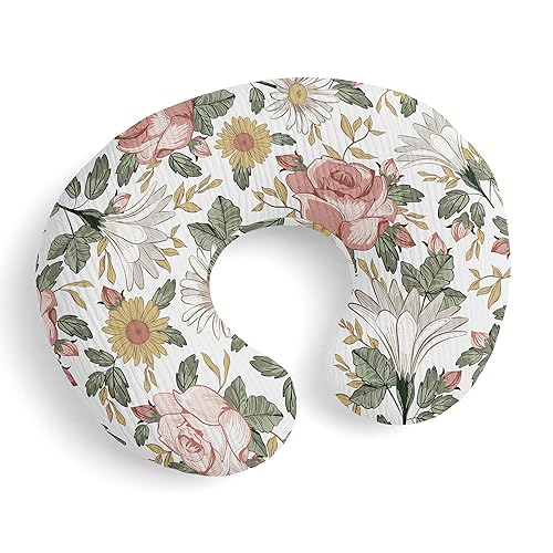 Sweet Jojo Designs Funda de almohada de muselina de lactancia (floral bohemio vintage) para bebés, recién nacidos, bebés, 100% algodón, almohada no