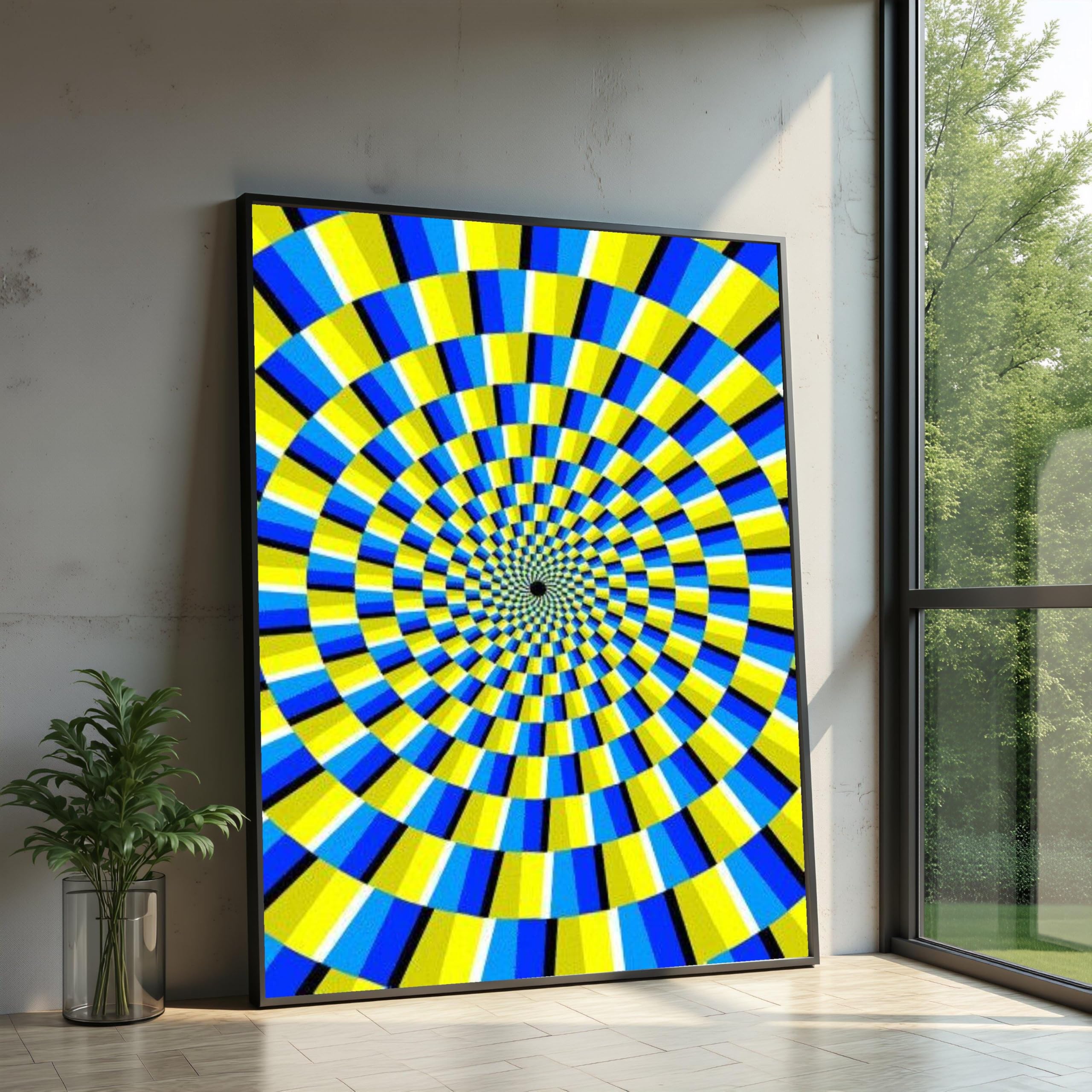 XINBAO Niebiesko-żółta spirala malarska sztuka ścienna nowoczesne abstrakcyjne płótno graffiti płótno wystrój domu (60 x 90 cm / wewnętrzna rama)