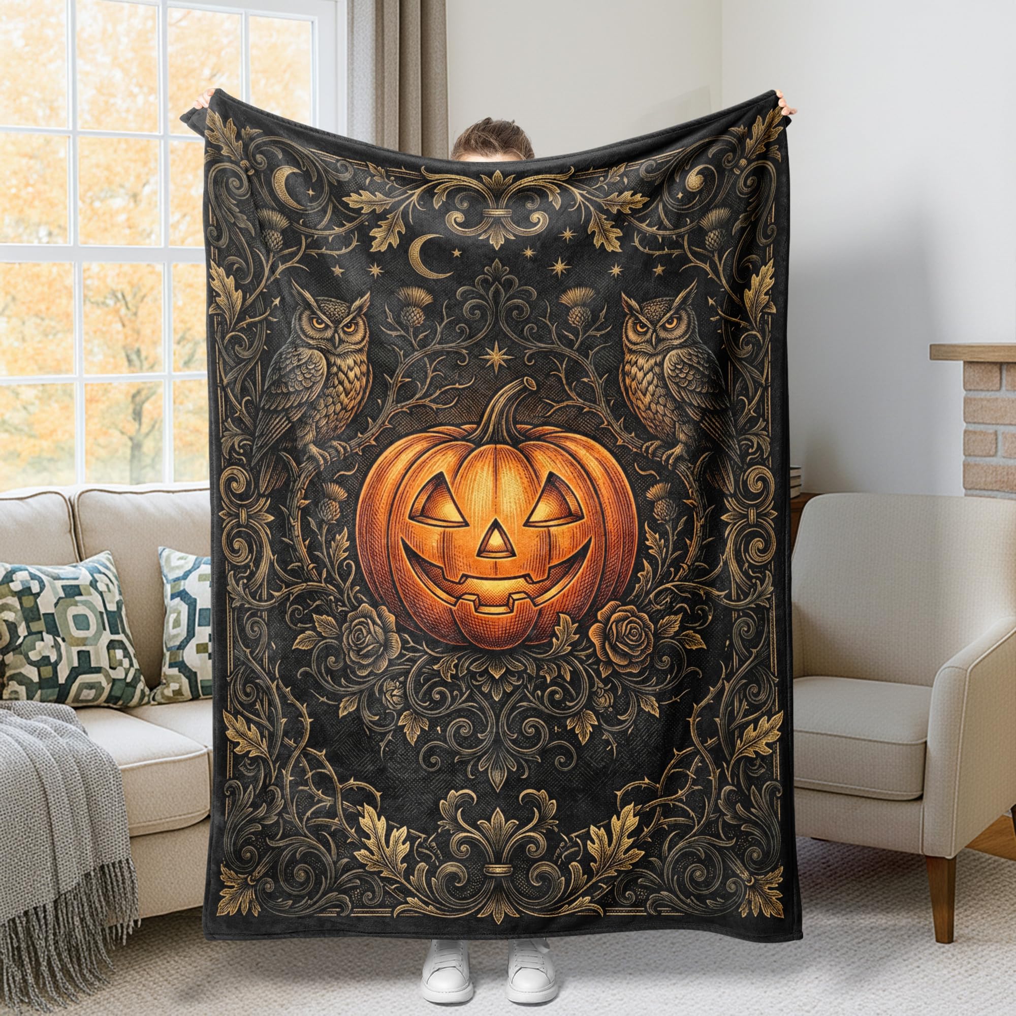 Jeté en polaire Halloween chic noir et rose couverture haut de gamme canapé et lit