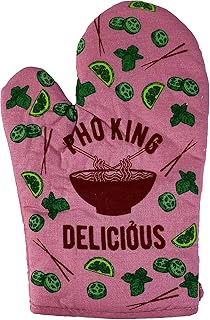 Funny Pho Oven Mitt – Pho King Delicious Vietnamese Noodle Soup Design – Durable Heat Resistant Cotton Blend – Novelty Pink Kitchen Glove for Cooking Humor