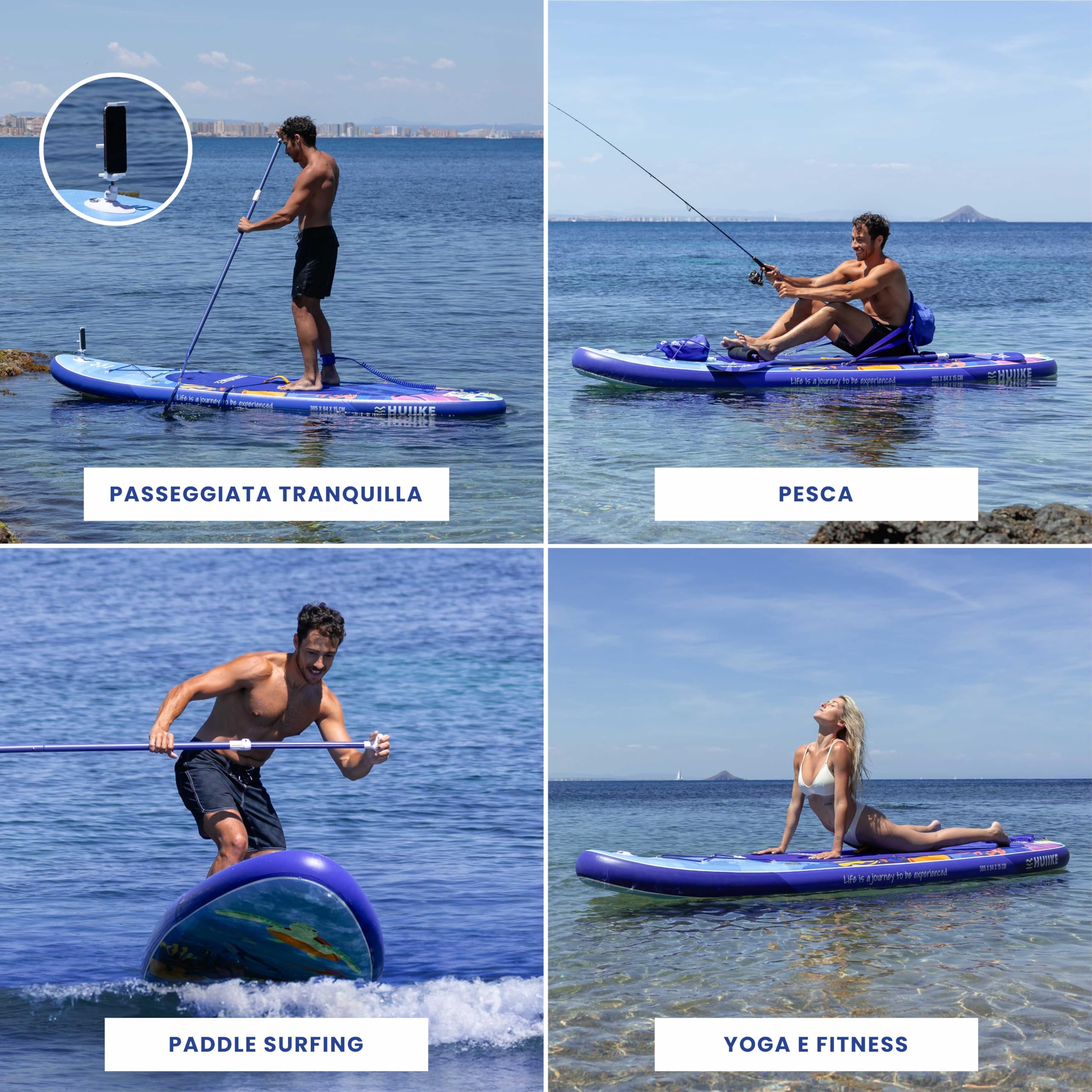HUIIKE Tavola Sup Gonfiabile Adulti con Accessori Inclusi, Pagaia, Pinne, Pompa. Stand Up Paddle Board con Grande Stabilità e Resistenza. 305 x 84 x 15 cm, Carico Massimo 130 kg