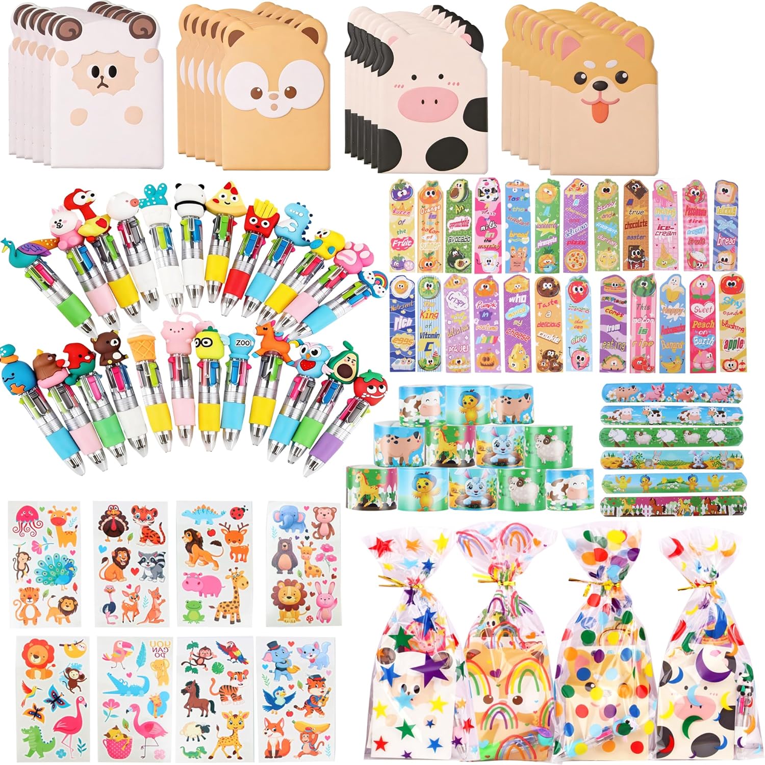 24 Sets Birthday Goodie Bags with Multicolor Pen Mini Notebooks Goodie Bags for Birthday Party Pack Return Gifts Rewards Prizes (Style A, 24)