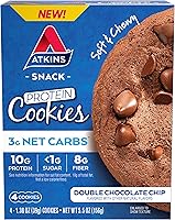 Vista 10 de Atkins Galleta de proteína con chispas de chocolate, postre proteico, rico en fibra, 0.11 onzas de carbohidratos netos, 0.04 oz de azúcar, apto