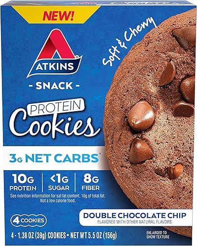Miniatura 17 de Atkins Galleta de proteína con chispas de chocolate, postre proteico, rico en fibra, 0.11 onzas de carbohidratos netos, 0.04 oz de azúcar, apto