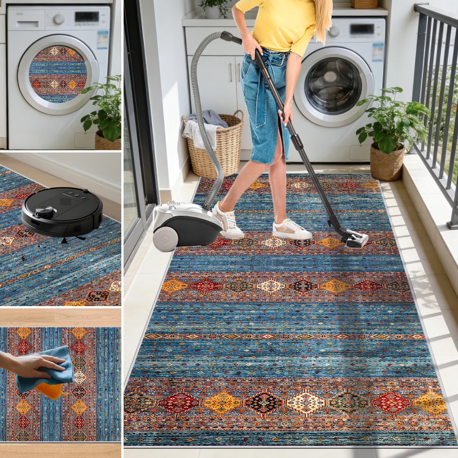 Teppich Läufer Flur rutschfest Waschbarer Küchenläufer Moderne Geometrische Teppichläufer Lang Große Teppiche für Flur, Küche, Wohnzimmer, Büro, Schlafzimmer 70 x 230 cm