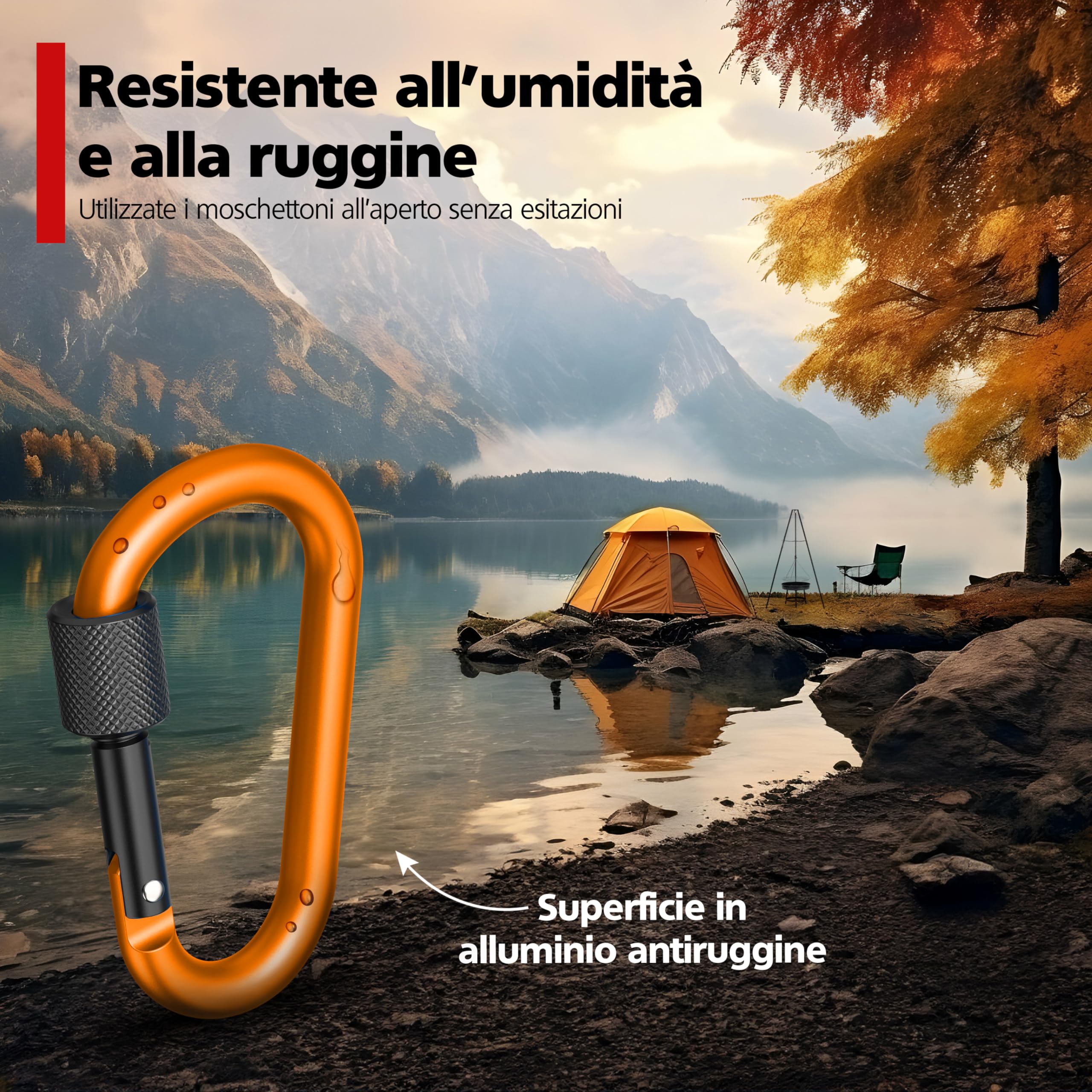 RAVN HAMAN 10 x Moschettoni con ghiera - Colorato - - Moschettone con chiusura a vite fino a 30 kg - - Ganci a scatto per interni ed esterni - - Ganci per amache, sacchi da box, portachiavi, ecc.