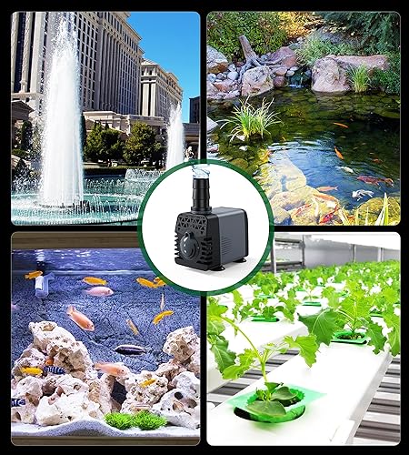 Miniatura 9 de Ankway Bomba de fuente, paquete de 2 bombas de agua sumergibles de 160 GPH (600 LH, 10 W) con tubo de 3.3 pies, bombas de estanque ultra silenciosas