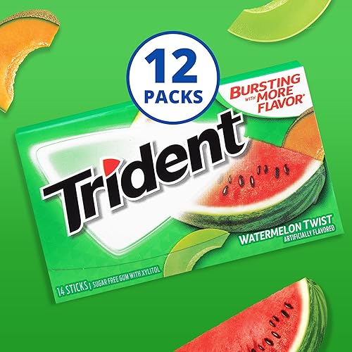 Miniatura 5 de Trident Watermelon Twist - Goma de mascar sin azúcar, 12 paquetes de 14 piezas (168 piezas en total)