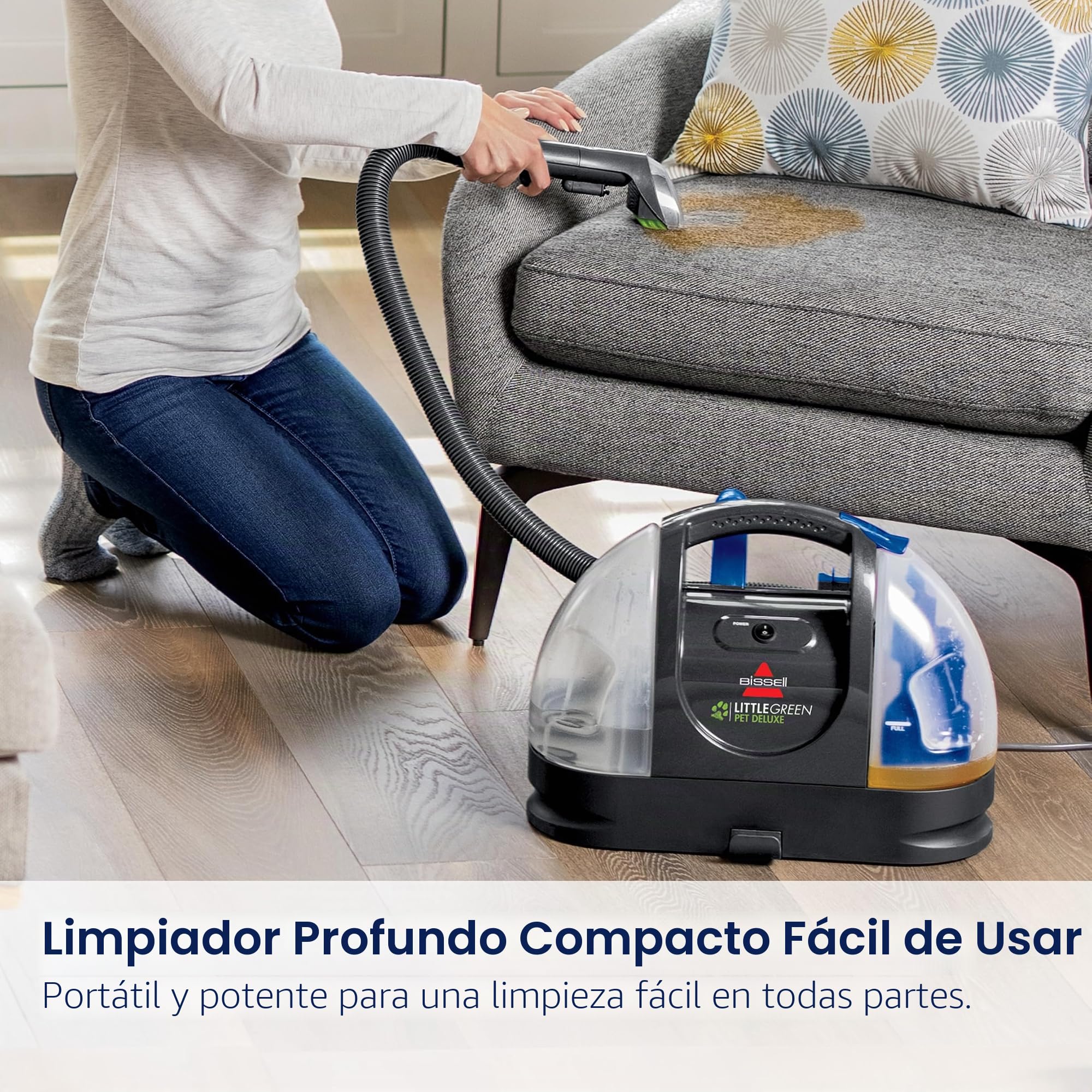 BISSELL Little Green Pet Deluxe 3353 - Limpiador portátil de alfombras | Capacidad de detalles de automóviles y automóviles; color gris/azul; aborda la suciedad de mascotas en tapicería y vehículos