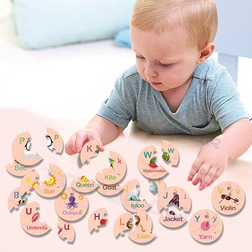 Image of Wooden Alphabet Puzzle for Kids | A to Z Capital Small Letters with Objects Puzzle Board | Educational & Montessori Toy for Toddlers | Non-Toxic & Eco-Friendly (Age 2+)