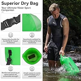 MARCHWAY Floating Waterproof Dry Bag Backpack 5L/10L/20L/30L/40L, Roll Top Sack Keeps Gear Dry for Kayaking, Rafting, Boating, Swimming, Camping, Hiking, Beach, Fishing (Green, 20L)