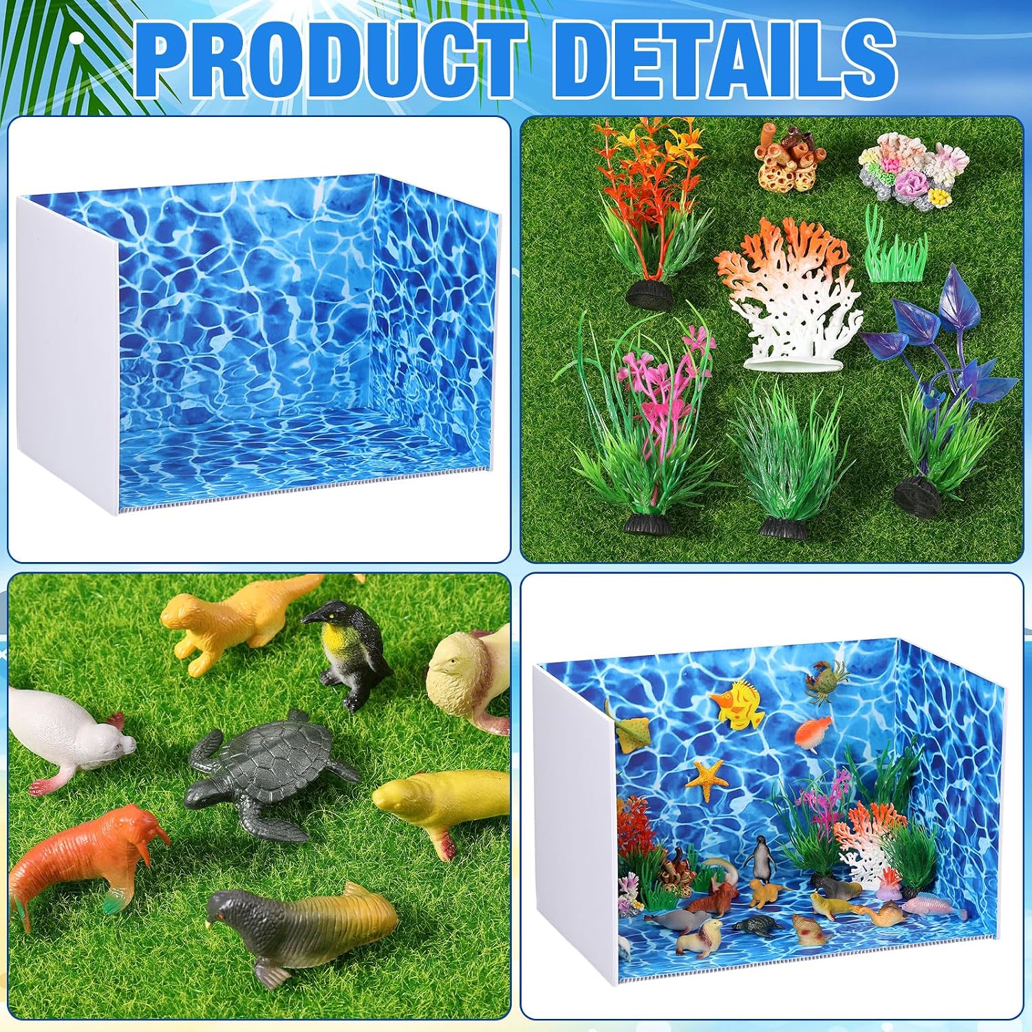 Thenshop 62 Pcs Ocean Diorama Kit Under The Sea Animal Figure Habitat Project Supplies Include Cardboard Diorama Ocean Fish Figure Artificial Seaweed and Coral for Birthday Gifts Party Favors