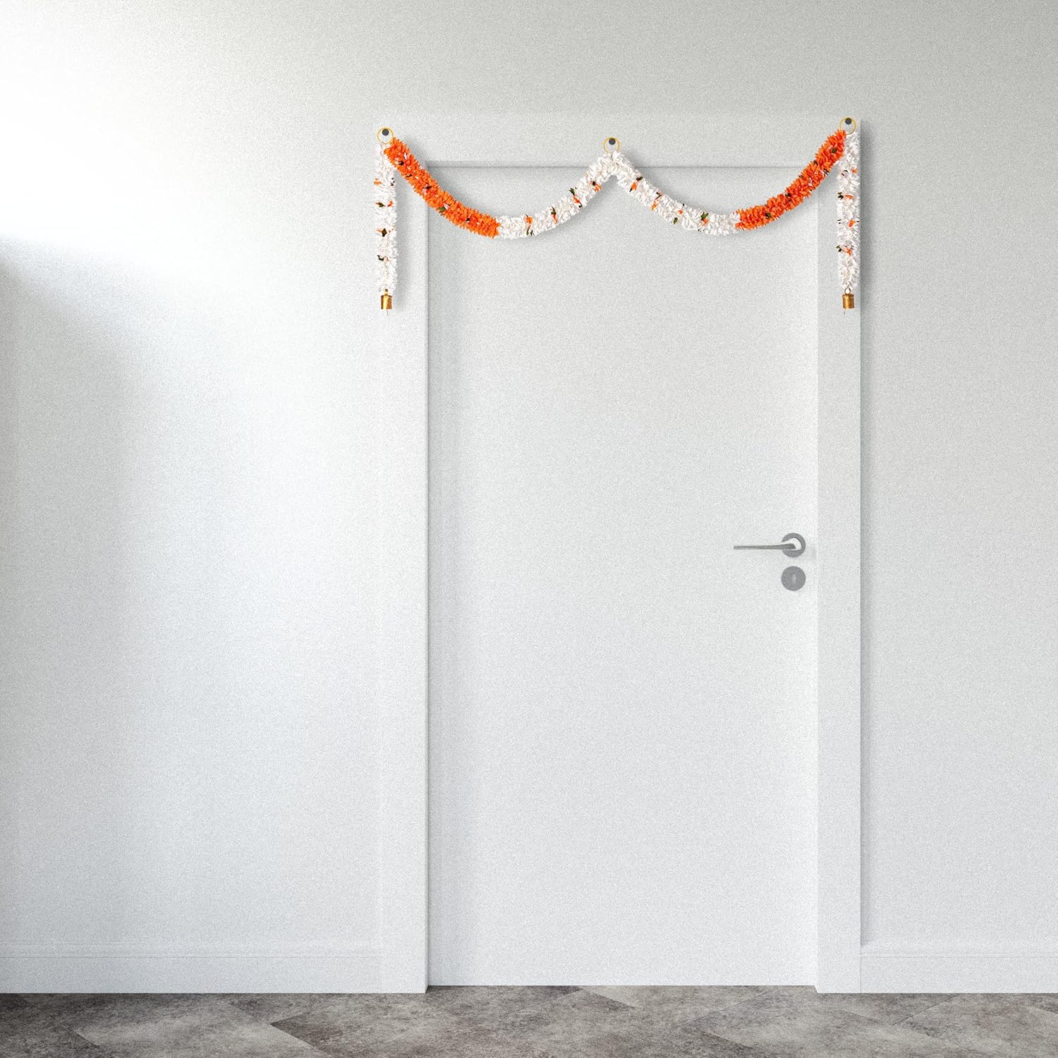 Toran Bandanwaar Artificial Flower Garland for Wall Door Hanging Home Temple Diwali Festival Wedding Function Party Decoration Décor and Gifting (White and Orange) - Image 3