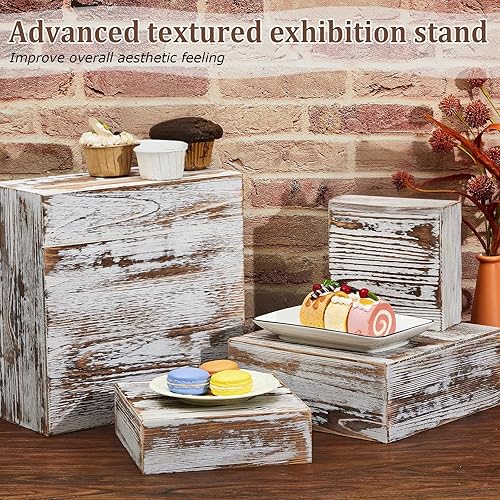 Miniatura 3 de Juexica Juego de 4 soportes de madera para cupcakes, caja apilable de madera, soporte de madera para tartas, postres, bodas, cumpleaños, fiestas