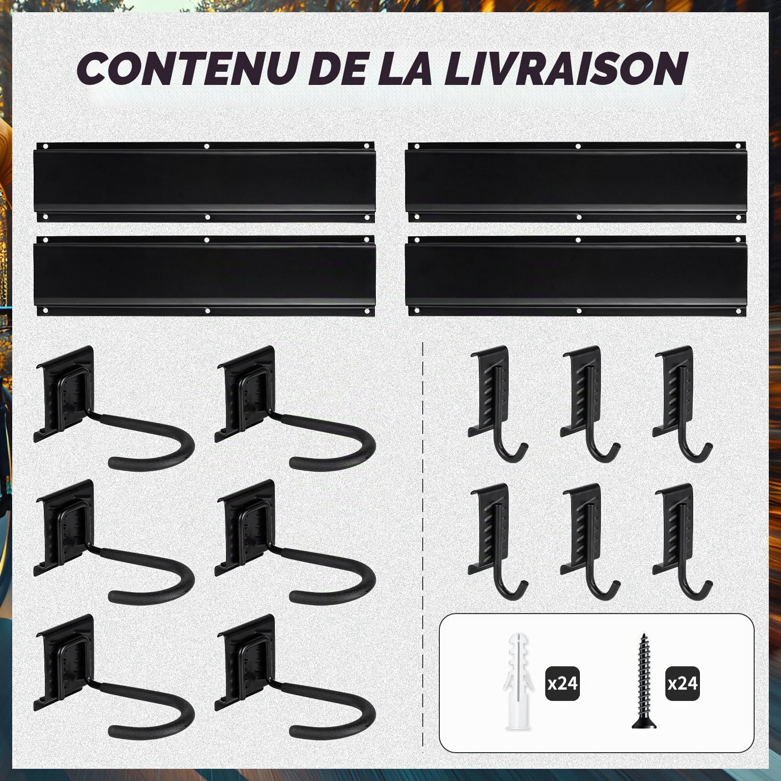 Porte-vélos, support mural pour vélo de garage, 6 porte-vélos et 6 crochets pour casques, capacité maximale 272 kg, 162 cm