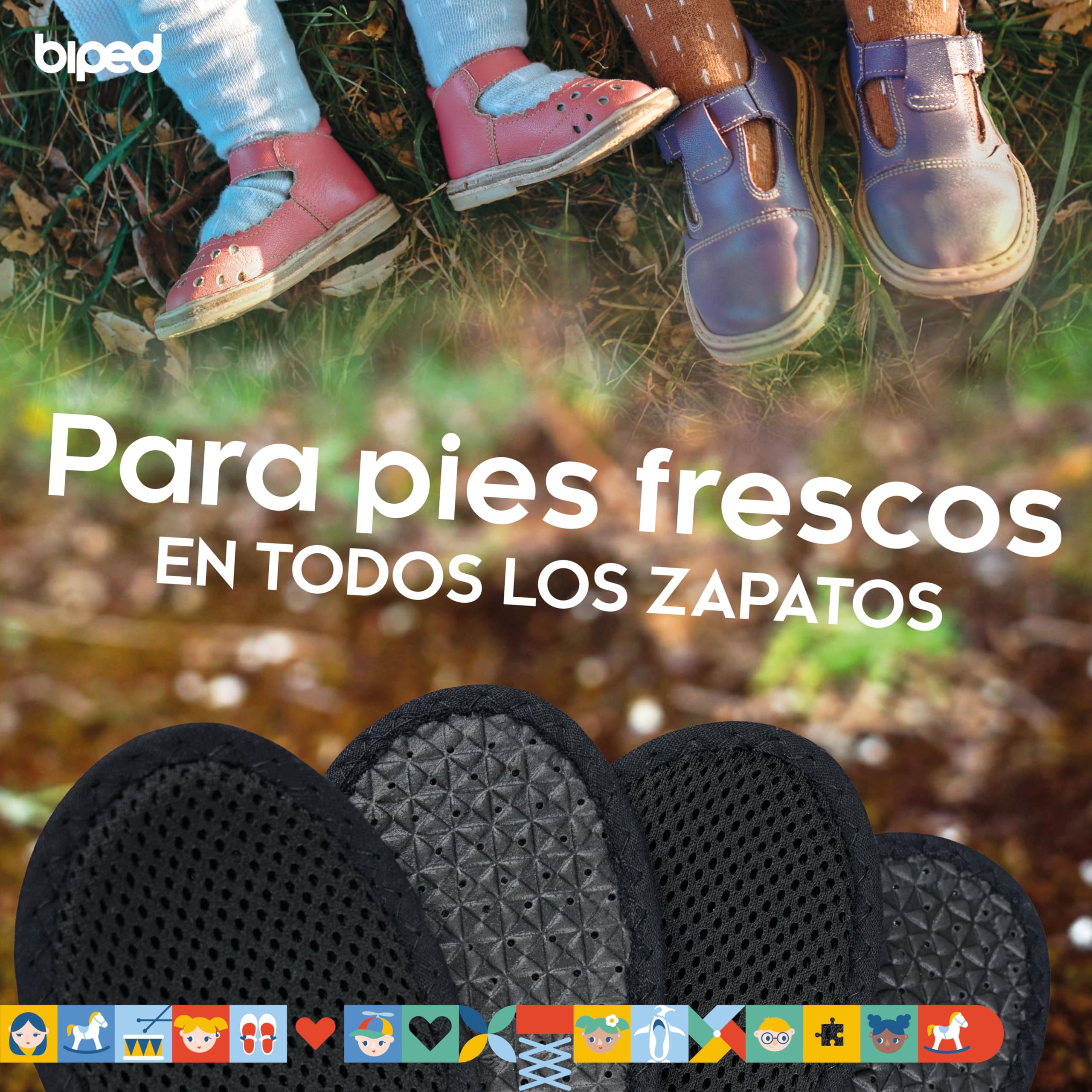 biped 2 pares de plantillas infantiles con carbón activo – Frescura higiénica para zapatillas, botas de goma y todo tipo de calzado – Plantillas lavables contra el mal olor z2769