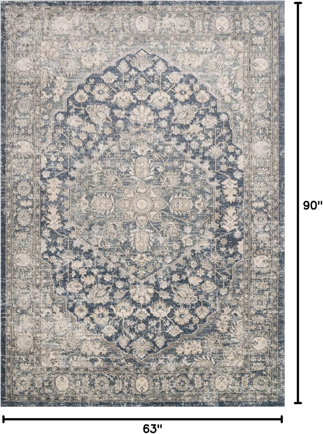loloi teagan collection tea-01 denim/mist 5'-3" x 7'-6" area rug, large, soft neutral rug, high-traffic for living room, bedroom, home office, dining area 5'3" x 7'6" (rectangular)