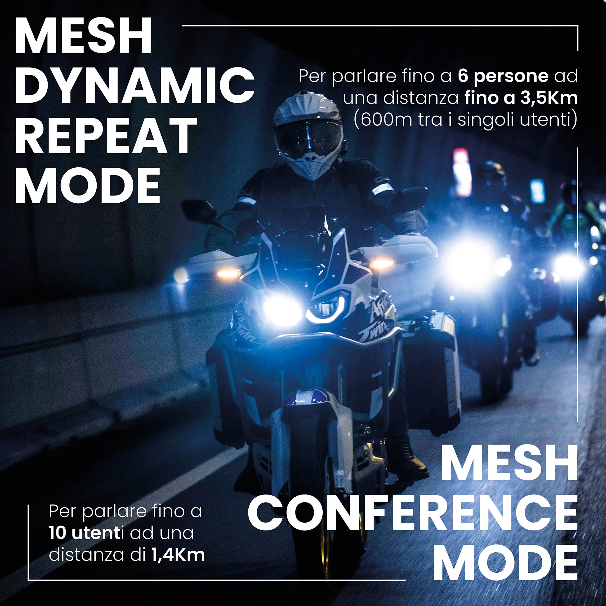 Midland Rush RCF Twin C1527.01, Interfono Moto Bluetooth e Mesh Doppio, Auricolari Casco Impermeabili IPX6, Cancellazione Rumore, Radio FM integrata e Web Radio Via App.