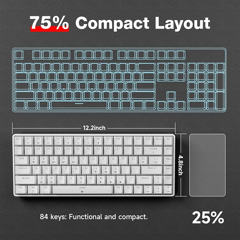 TMKB T84SE Mechanikus Gamer Billentyűzet 84 Gomb Piros Switch LED Fehér