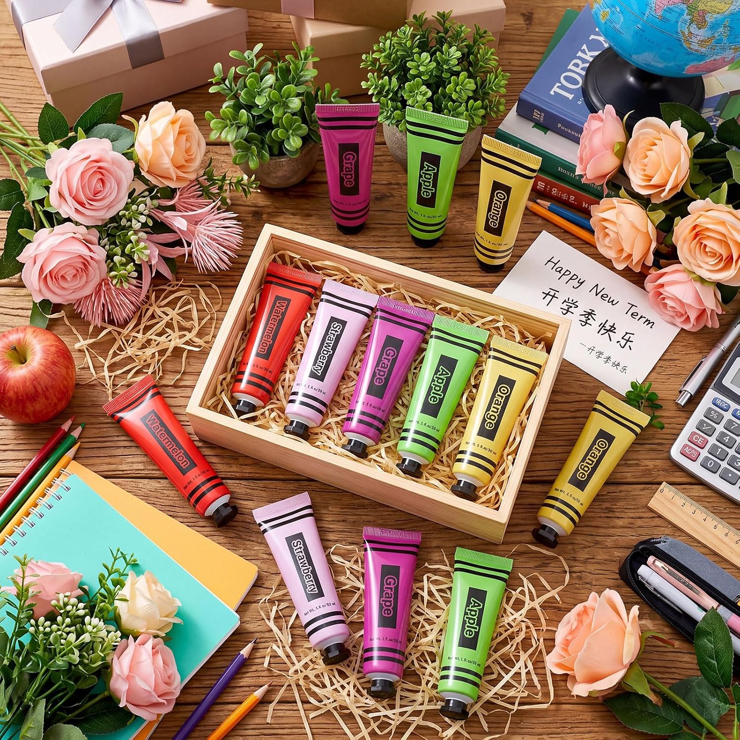 40 Pcs Back to School Gifts Bulk Hand Cream Crayon Teacher Appreciation Gifts Cracked Hands Moisturizing for Classroom Students Teacher Staff First Day of School Thank You Party Favors