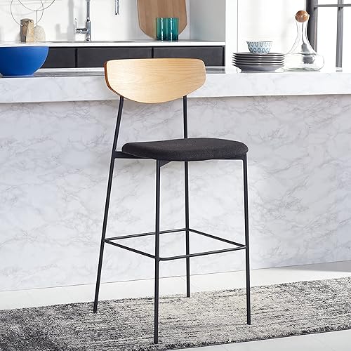 Miniatura 2 de SAFAVIEH Home Collection Ryker Taburete de bar de cocina de 30 pulgadas de roble y negro (totalmente montado)