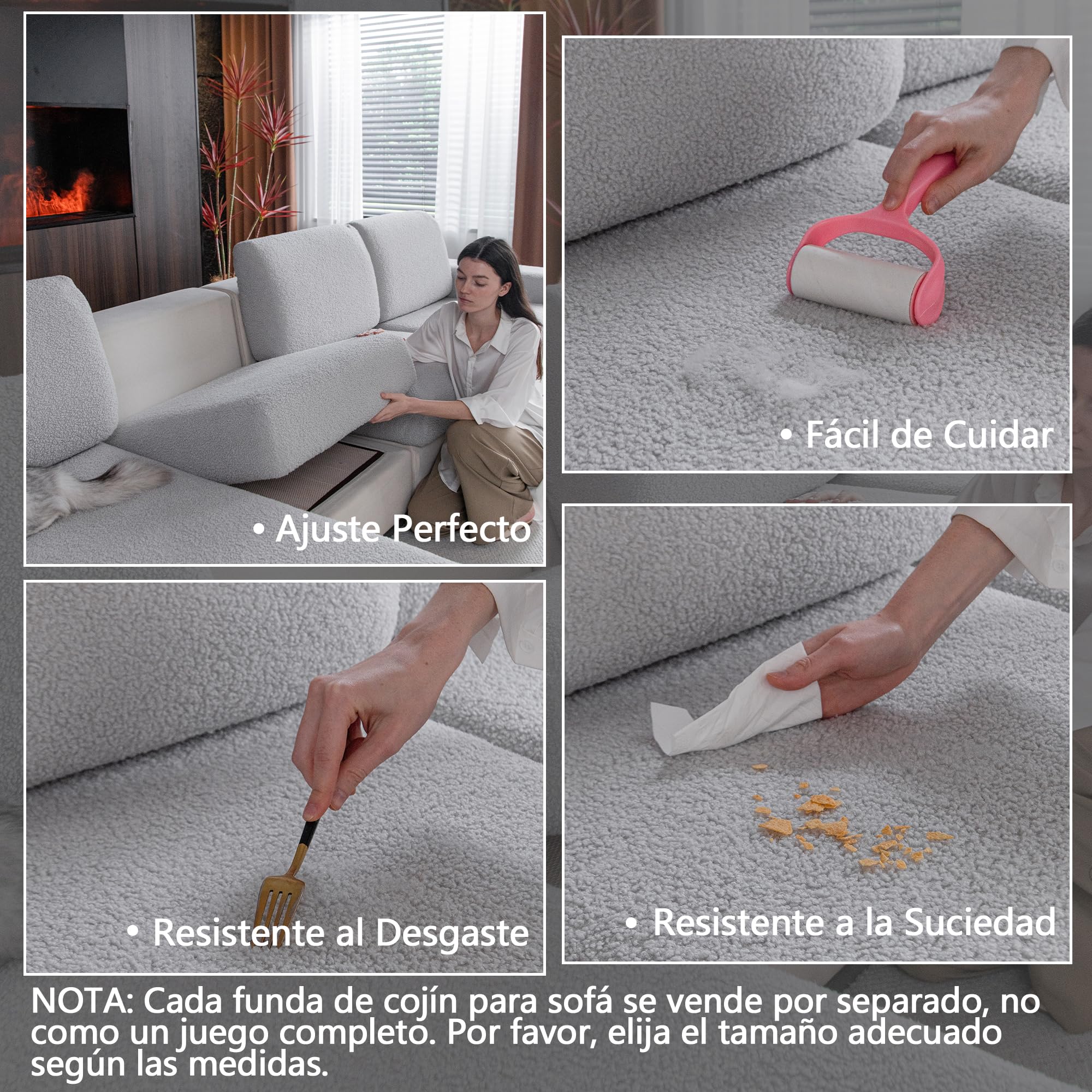 OHSIO Funda para sofá – Funda de cojín de Asiento Altamente elástica, Antideslizante, Lavable, Apta para Mascotas, Resistente (Gris Claro, 2 Fundas de Asiento S + 1 Funda Chaise Longue)