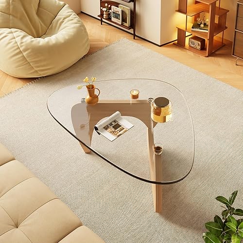 Miniatura 9 de Mesas de centro pequeñas de cristal para casa de campo, mesa central de madera moderna de mediados de siglo para sala de estar, transparente