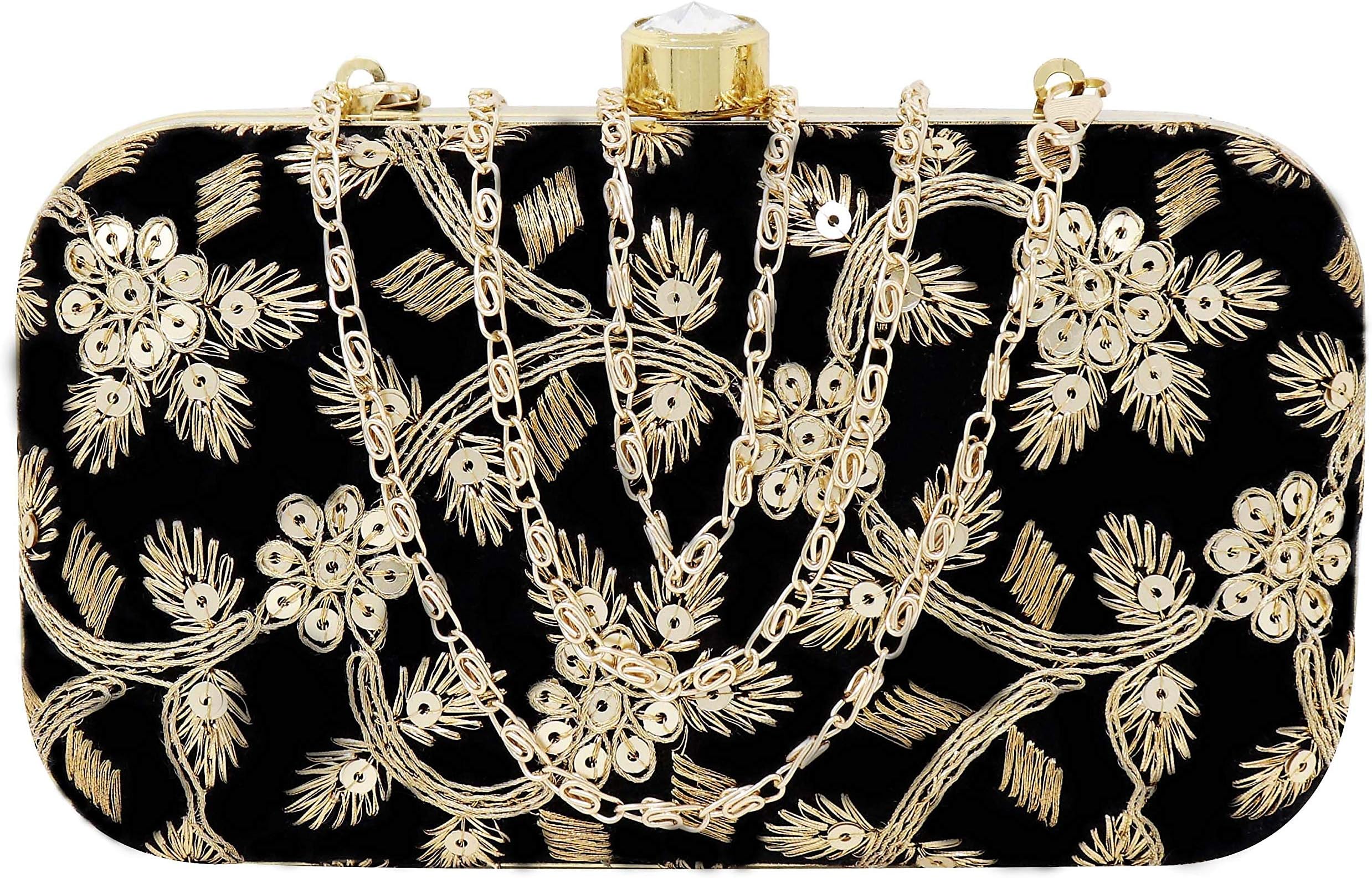 Women's Box Clutch Purse Bag with sling chain