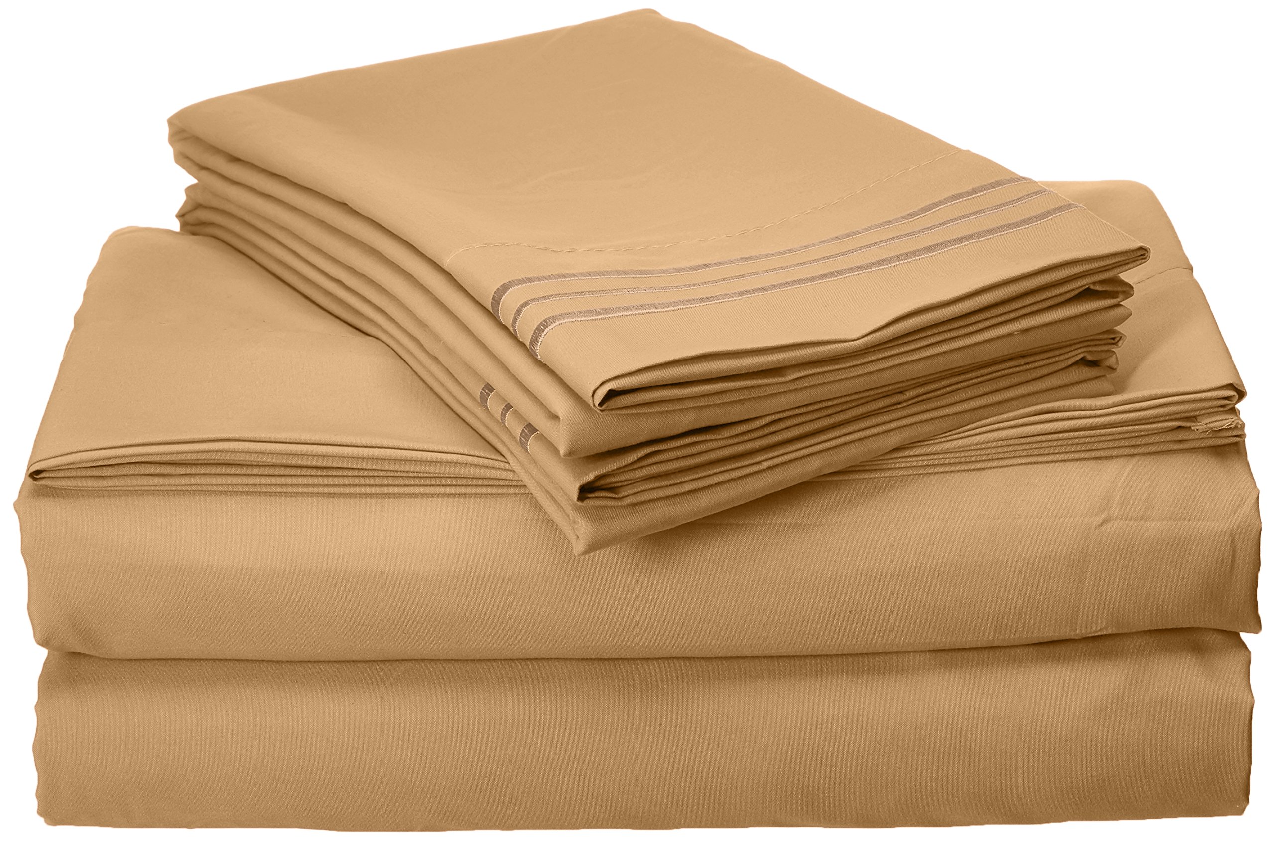 Elegant Comfort 1500 Thread Count Wrinkle Resistant Egyptian Quality Ultra Soft Luxurious 4-Piece Bed Sheet Set, California King, Gold โ image 1