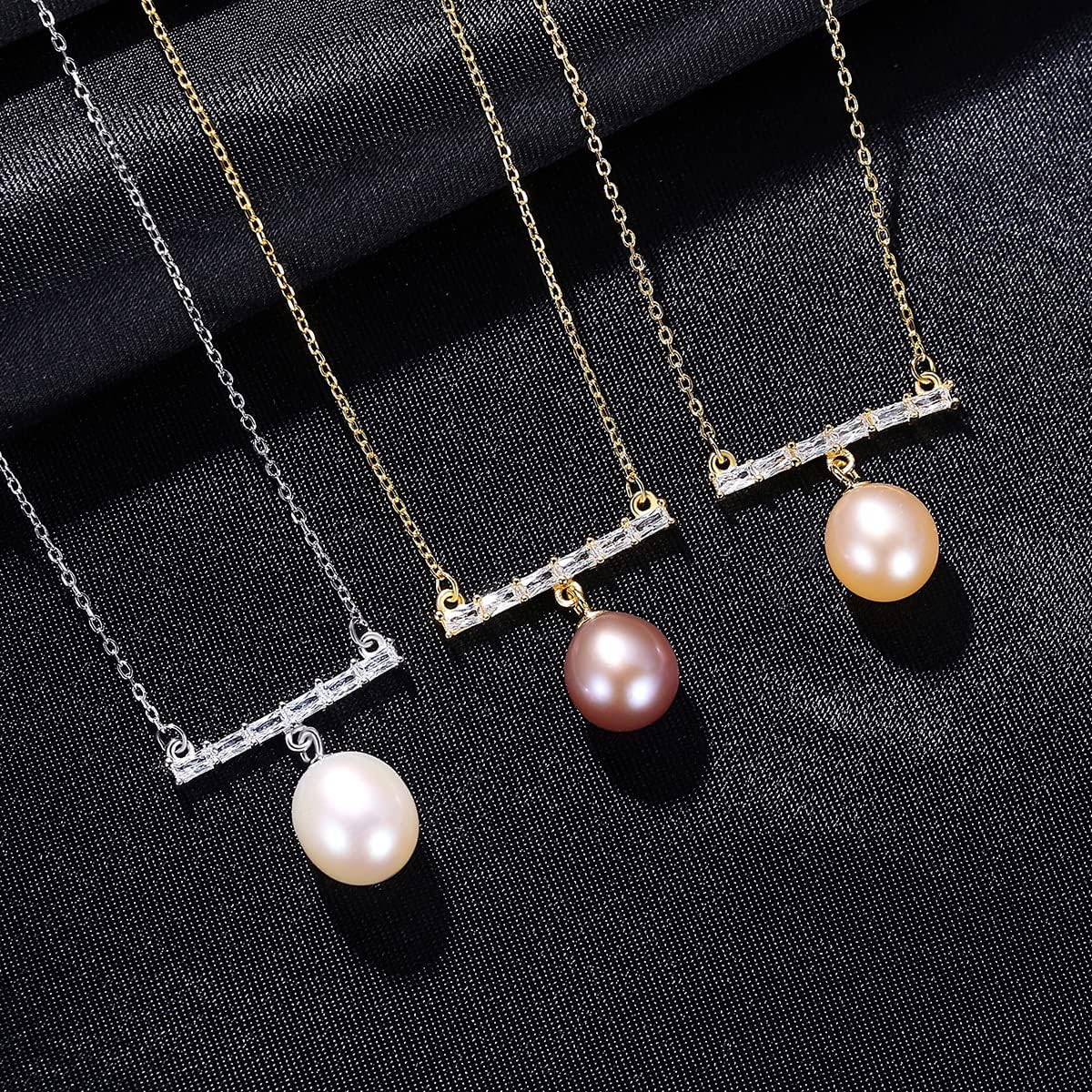 Pearl Necklace Genuine Freshwater Cultured 8-9mm Pearl Pendant Necklaces Sterling Silver for Women Fine Jewelry Gifts for Women Wife Girlfriend Mother