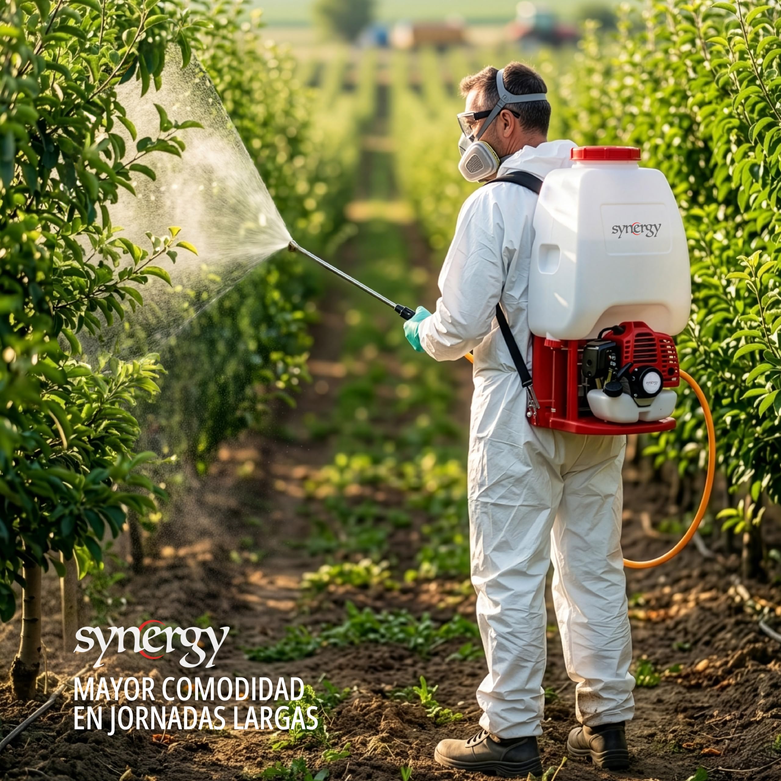 Synergy Sulfatadora de Mochila a Gasolina 25L – Motor 2 Tiempos 25cc - Modelo Sprayer Liquid – Caudal 7L/min – Alcance 9-15m – Lanza Multiboquilla y Pistola de 90cm