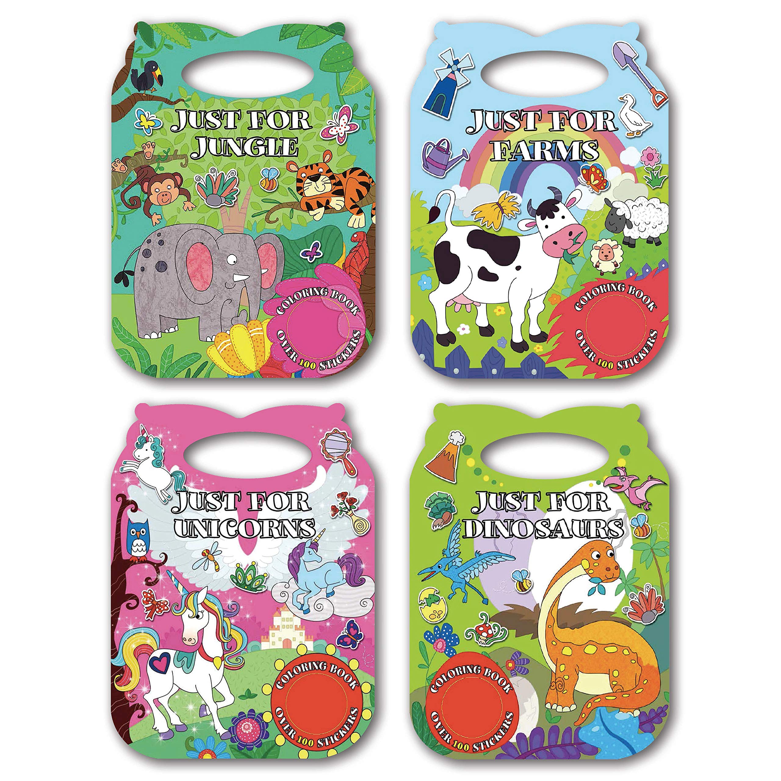 B-THERE 4-Pack Carry Along Die-Cut Sticker Coloring Books for Kids 4-12