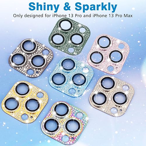 Miniatura 5 de para iPhone 13 Pro y iPhone 13 Pro Max Protector de Lente de Cámara, Cubierta de Cámara de Vidrio Templado 9H con Diamantes de Rinón 3D Brillantes