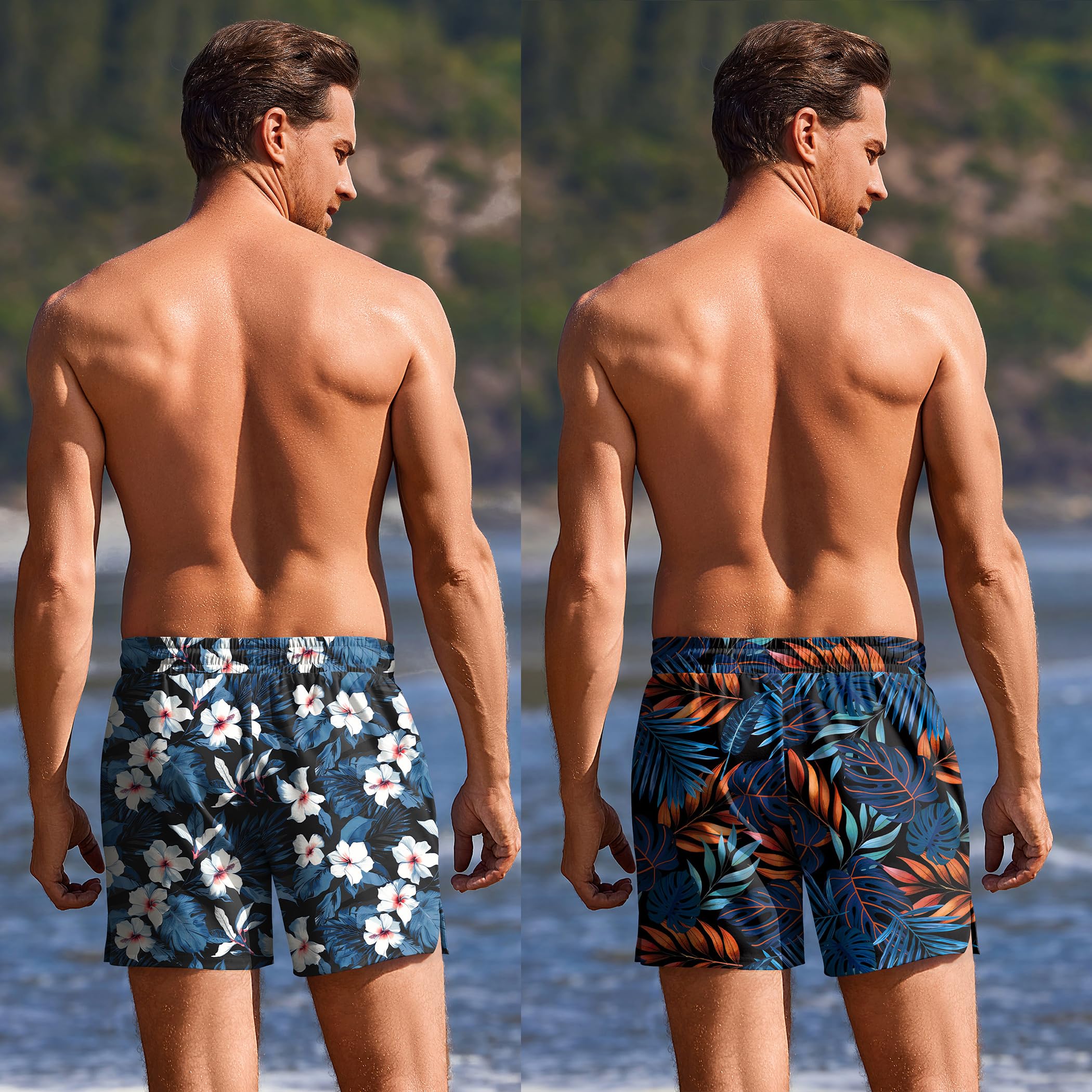 Ekouaer 2 Pack Men's Swim Trunks 5" with Compression Liner 2 in 1 Board Shorts Quick Dry Bathing Suit Swimwear Zipper Pocket - 3